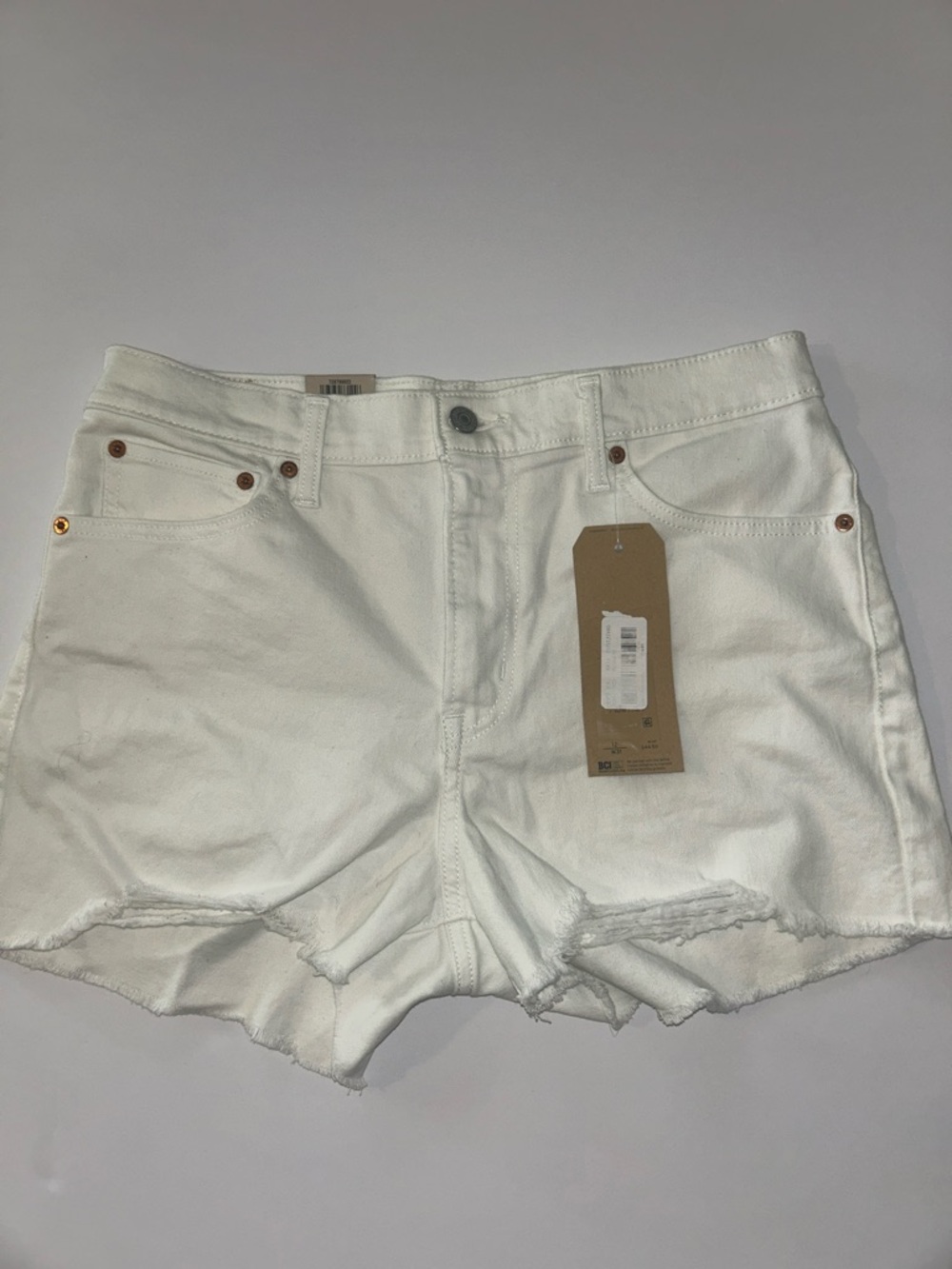Levi's White Denim Frayed Hem High Rise Jean Shorts size 31